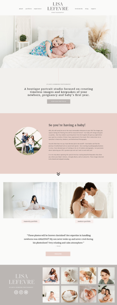 Photography website design, mockup of client site by Jessie Mary & Co.