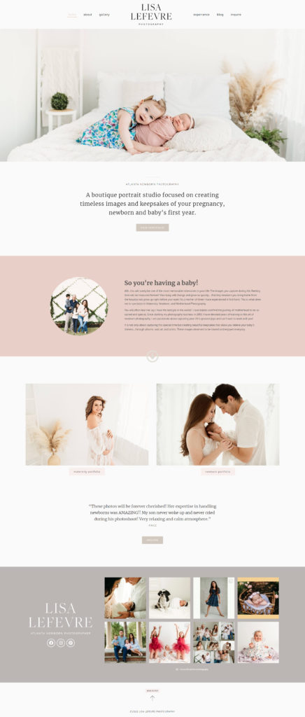Website for newborn photographers by Jessie Mary & Co, elegant luxury branding
