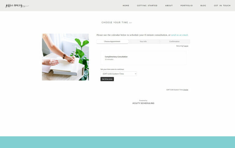 Example of Acuity SquareSpace Scheduling integrated into WordPress website