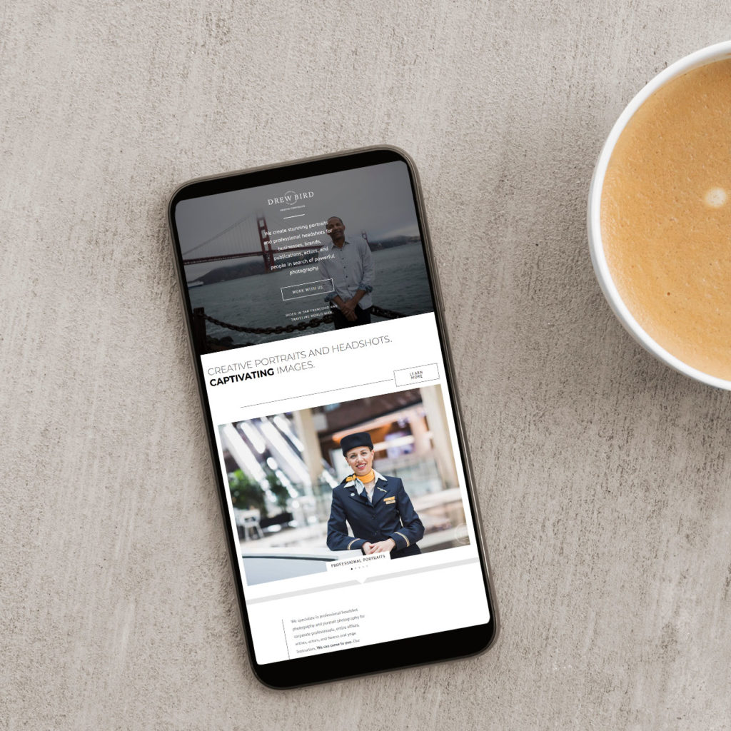 Website Design for photographers - shown on mobile device
