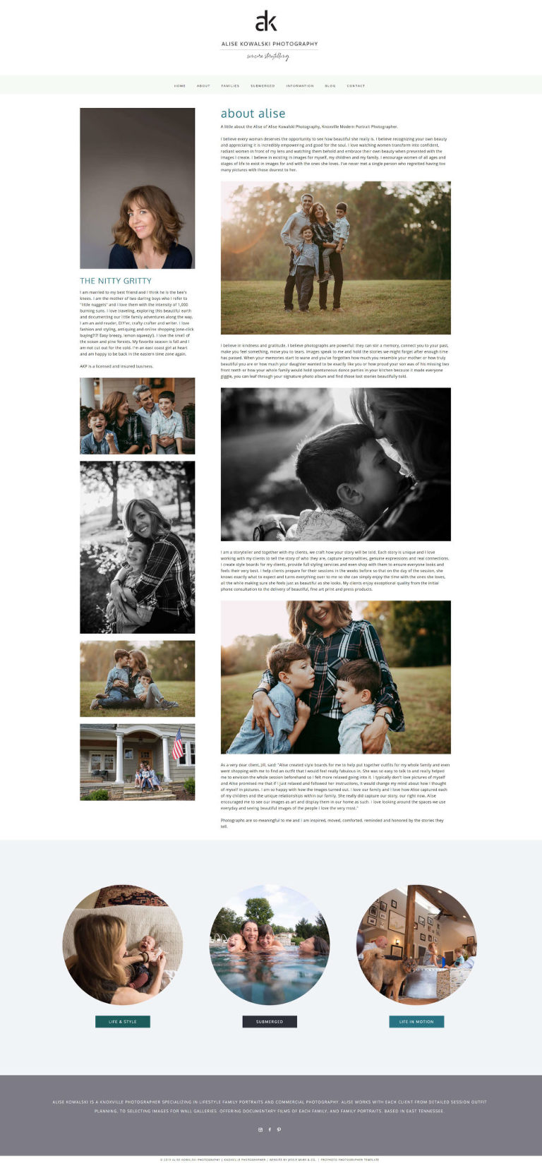 Pro Photo designer Jessie Mary & Co created this custom website for Knoxville photographer Alise - about the artist