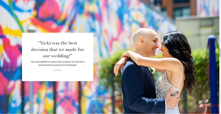 screenshot from website for wedding photographer