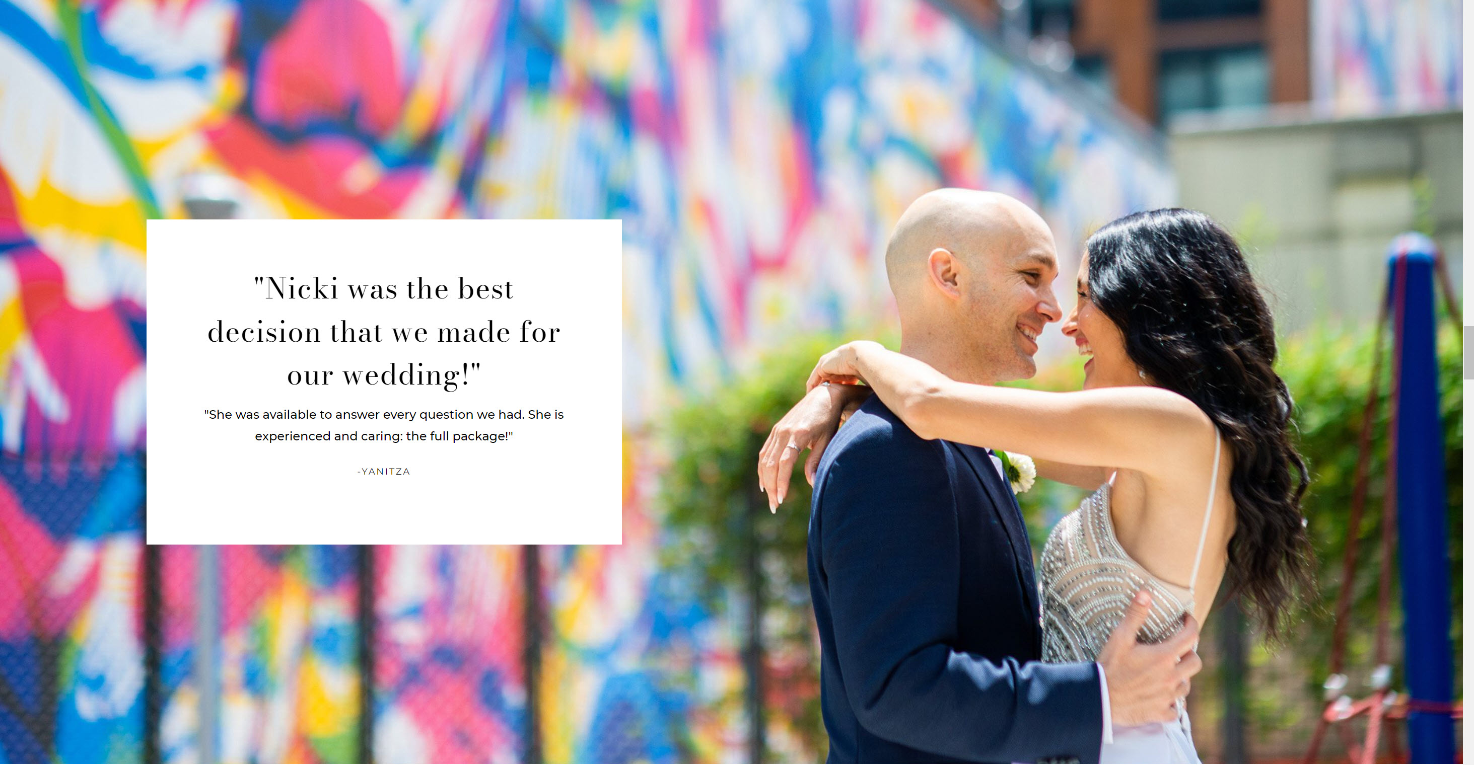 screenshot from website for wedding photographer