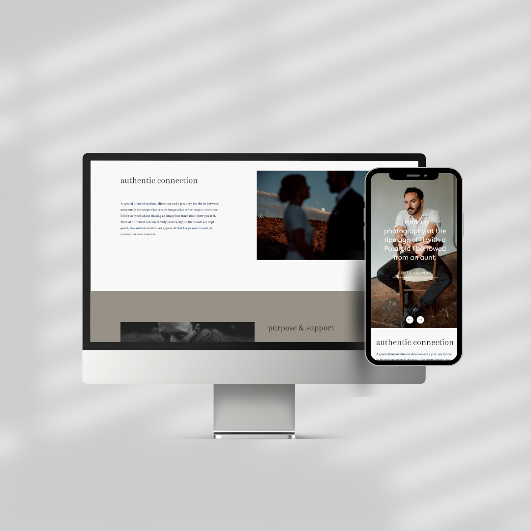 website design for photographers, web design shown on phone and large computer screen