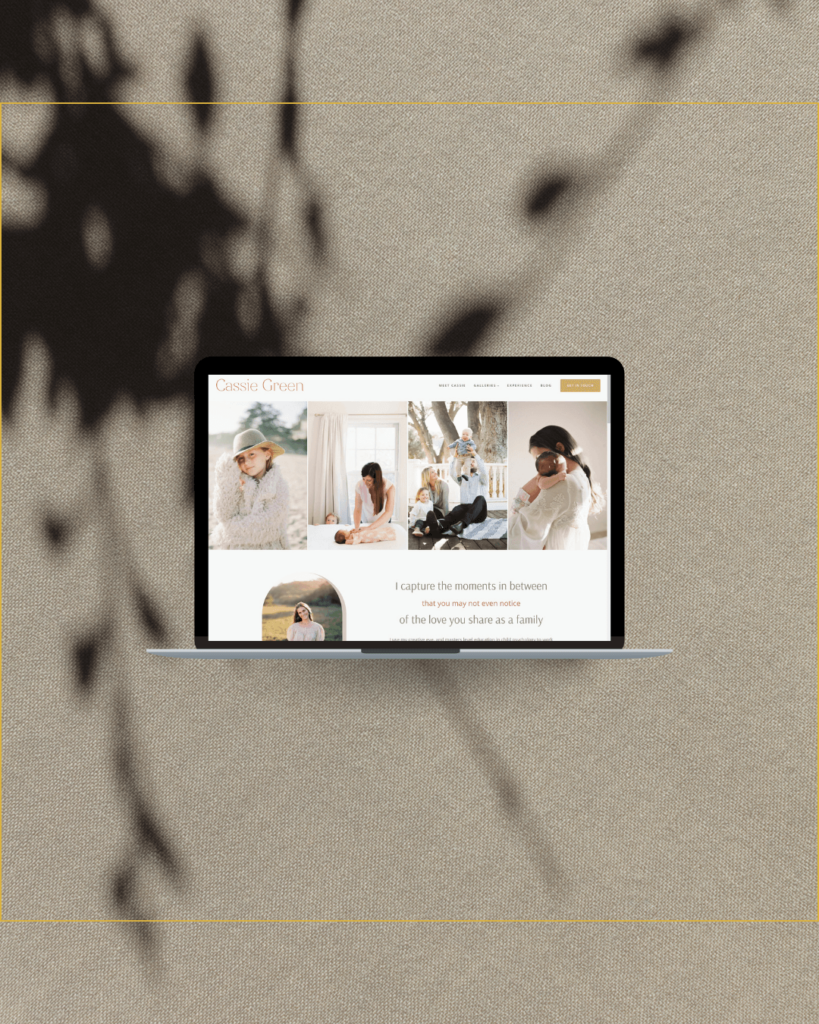 portrait photography website design, shown on laptop computer