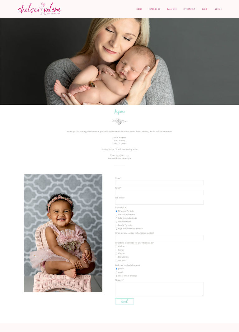 Feminine Websites for photographers - contact page with form