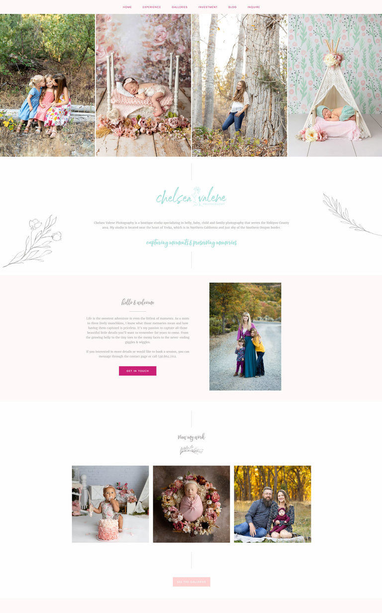 Feminine websites for photographers - Home Page for Chelsea Valene Photography