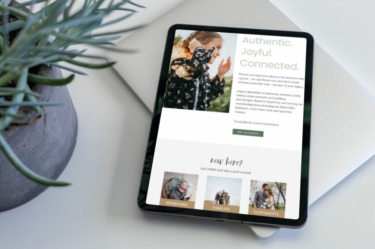 Website for photographers, shown on tablet