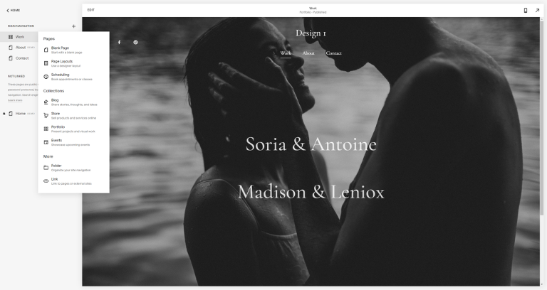 SquareSpace templates for photographers - Add new page to your website