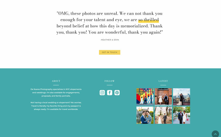 screenshot of website design for photographers