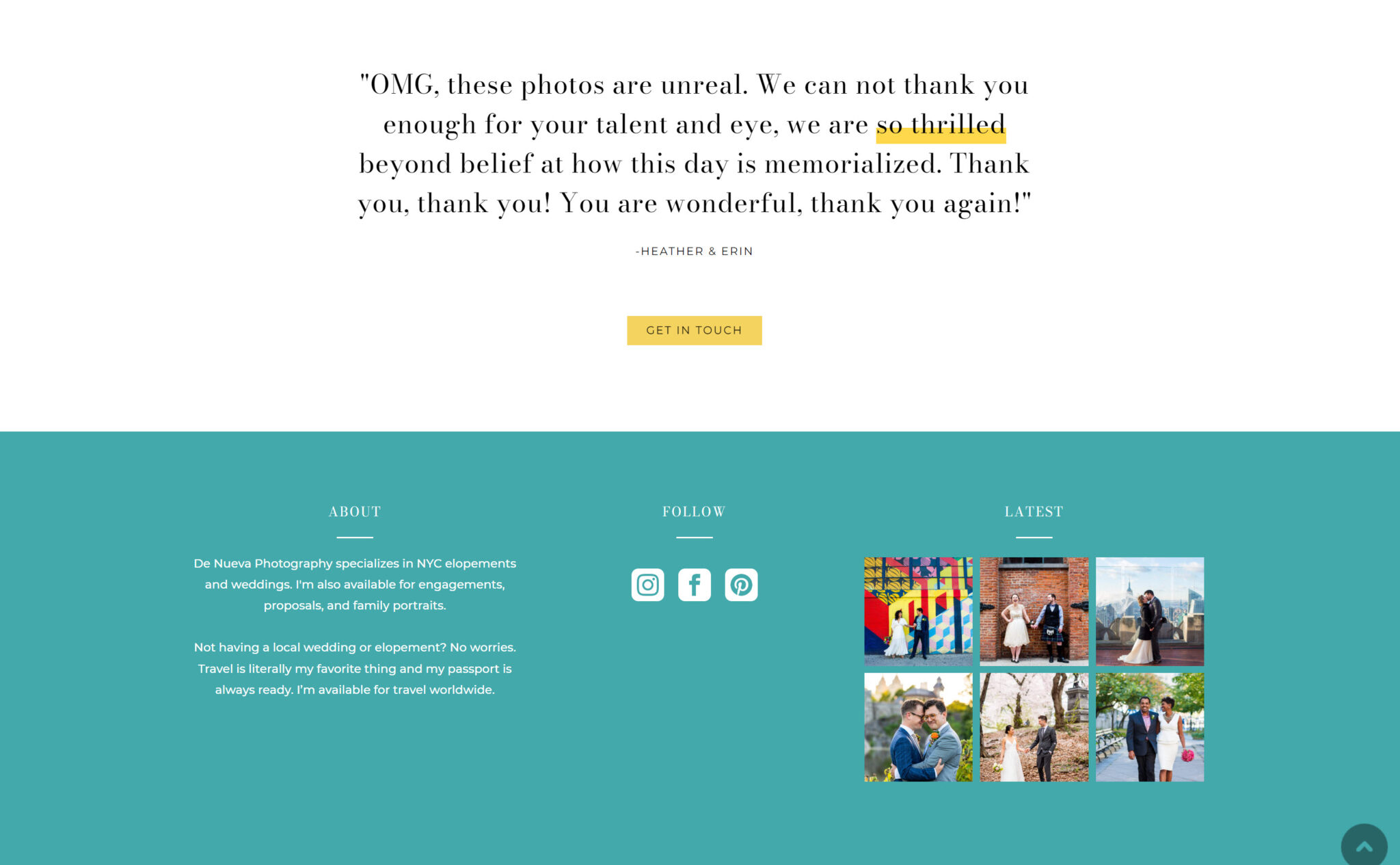 screenshot of website design for photographers